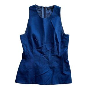 Victoria Beckham Sleeveless Peplum Top 6 Navy Stretch Cotton Twill Minimalist